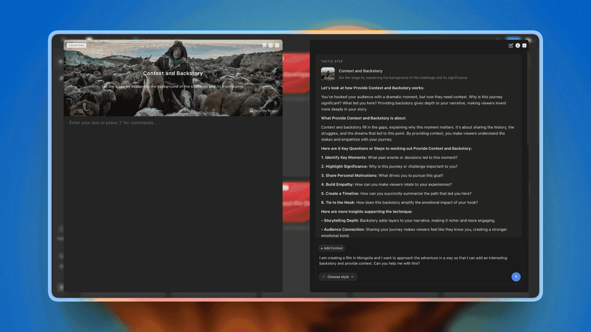 Brand narrative built with a Hero's Journey Tactic on the same canvas as the strategy layers